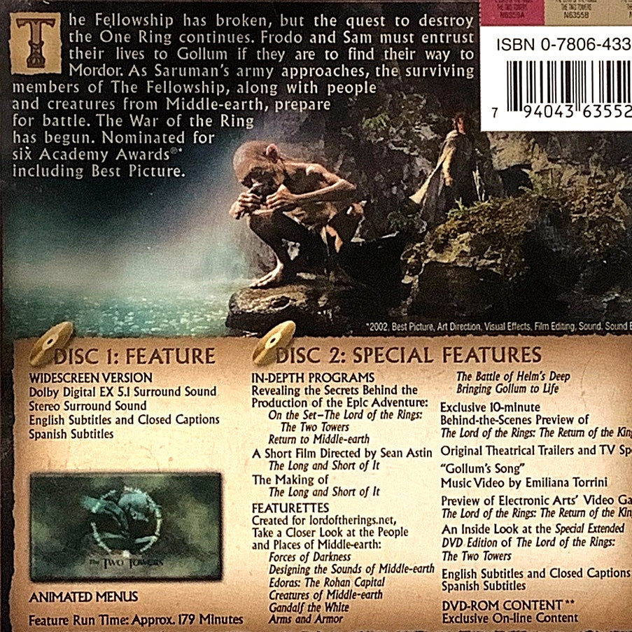 The Lord of the Rings: The Two Towers (Widescreen Edition, 2002, DVD)