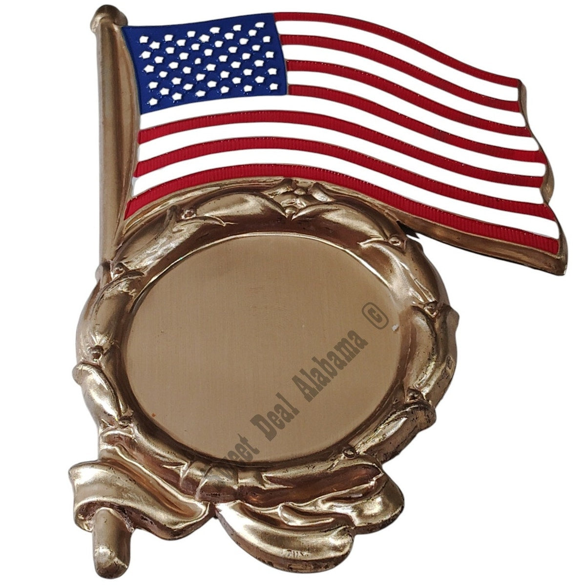 3 Patriotic Metal Medallion Mounts - Flag, Shield, and Eagle - Holds 2" Inserts