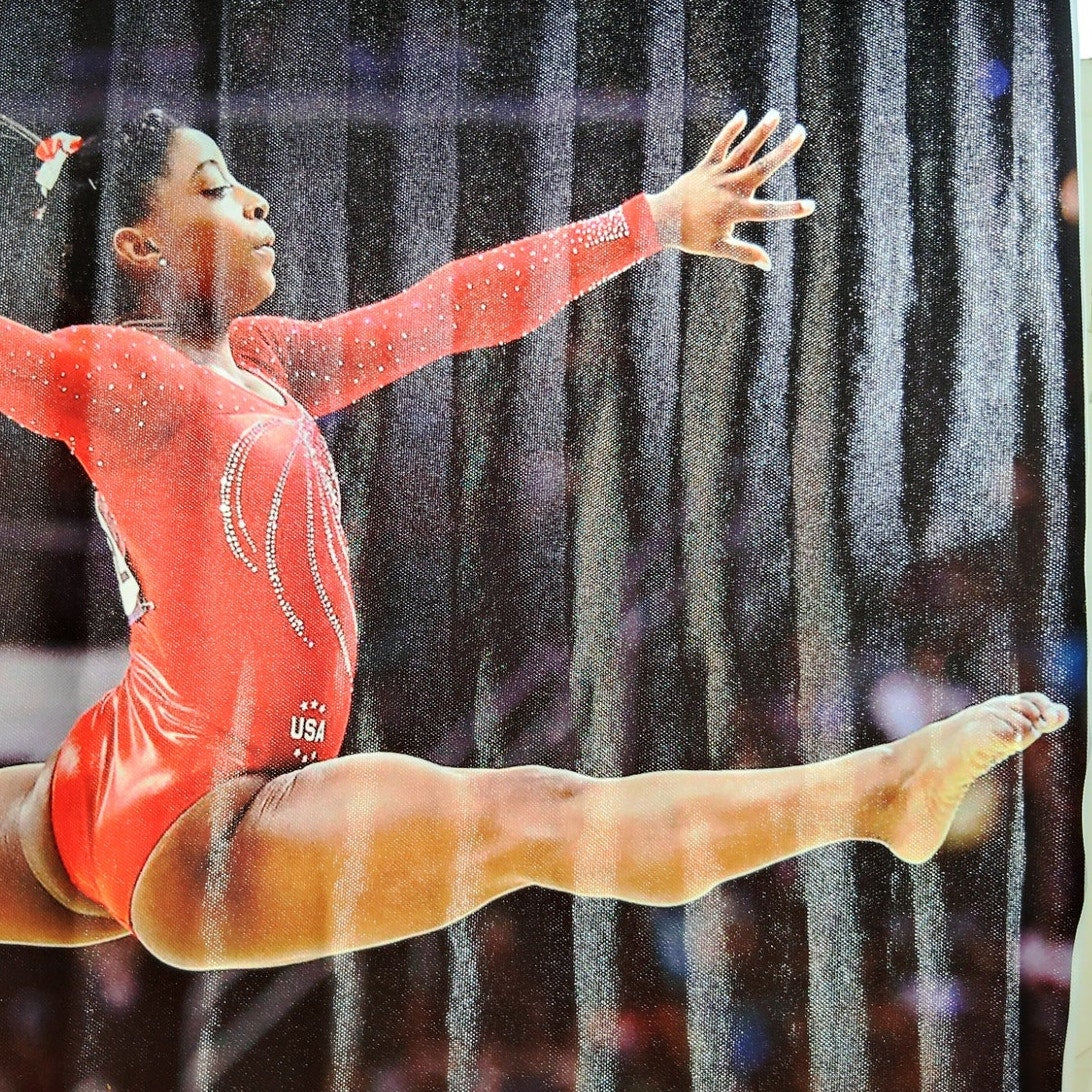 Simone Biles Canvas Print – USA Olympic Gymnastics, 24x16" Unframed, Red Leotard Performance Pose