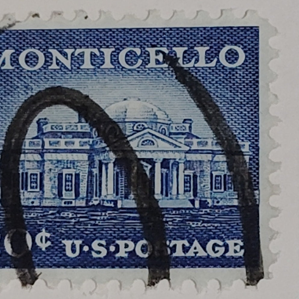 1956 20¢ Monticello Stamp, Liberty Series Scott #1045, Jefferson’s Home – UNESCO