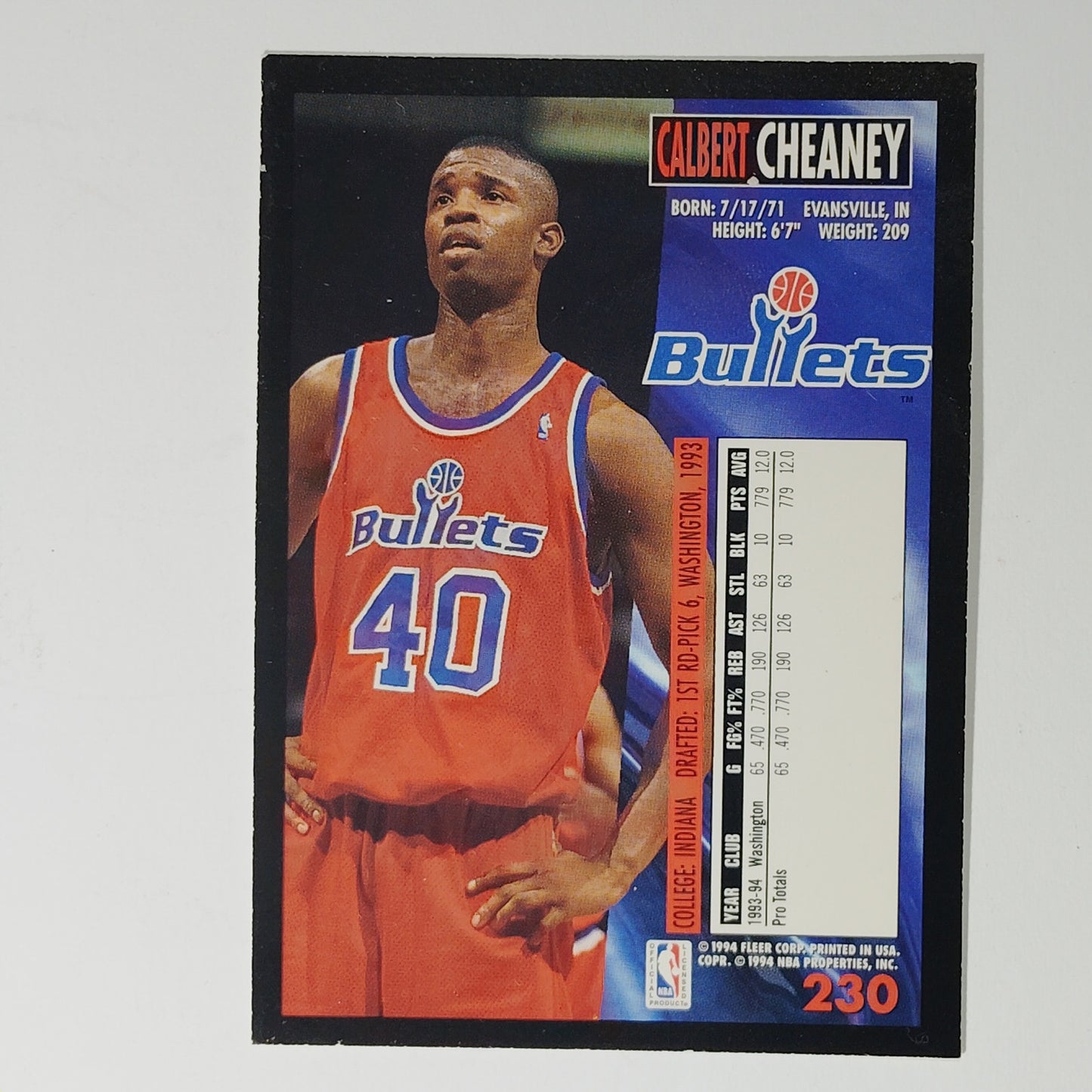 1994–95 Fleer Calbert Cheaney #230 – Washington Bullets – F/G