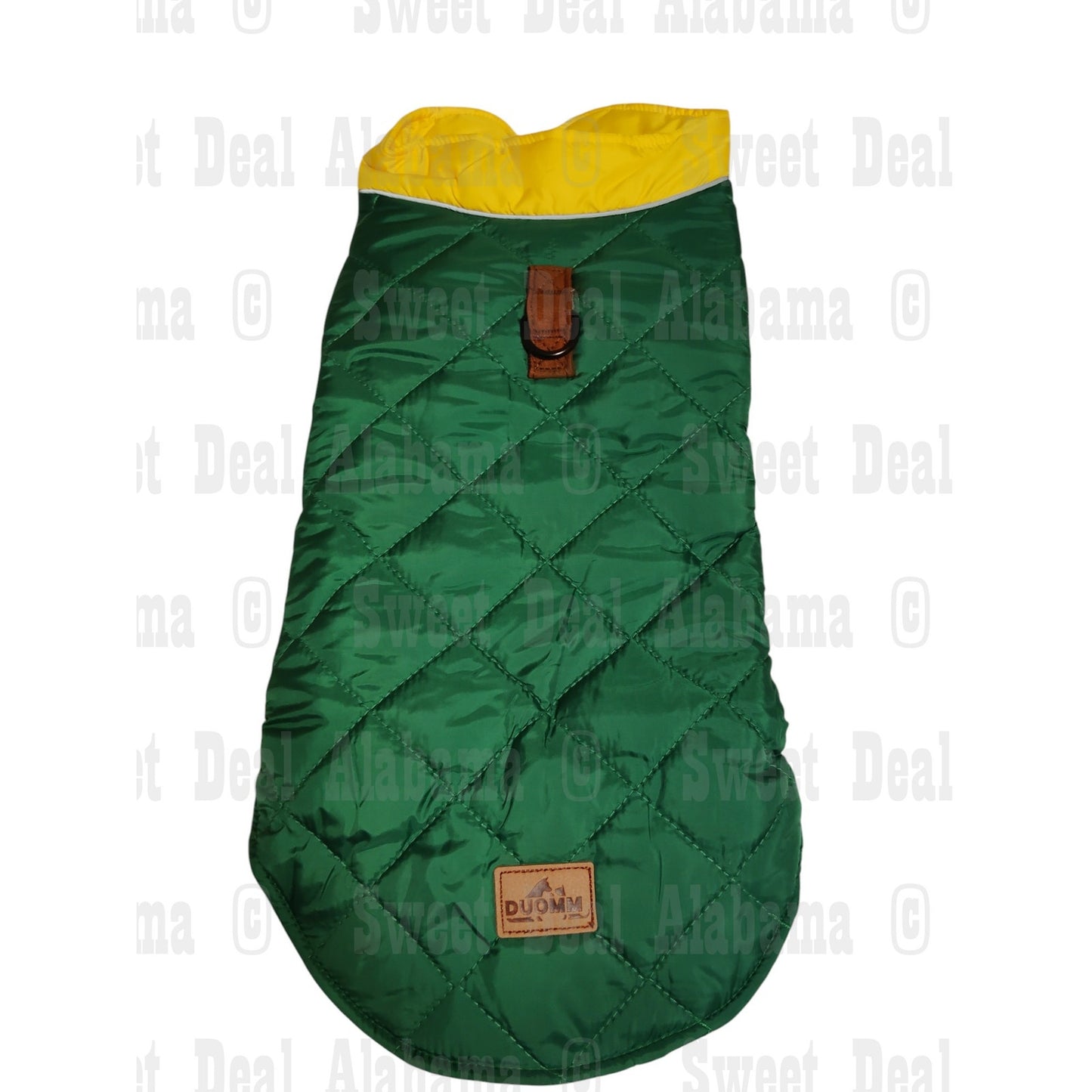 DUOMM Waterproof Quilted Dog CW Coat Harness, Green/Yellow, XL (12.13-15.43 Lbs)