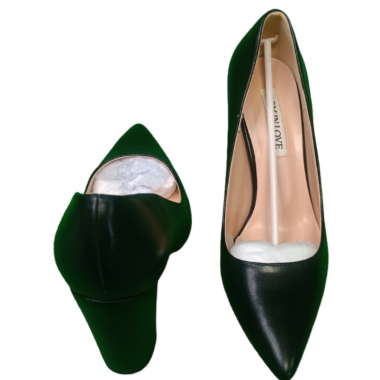 JOY IN LOVE Chunky High Block Heel Pointy Toe Dress Pumps Black Matte 7.5 LN