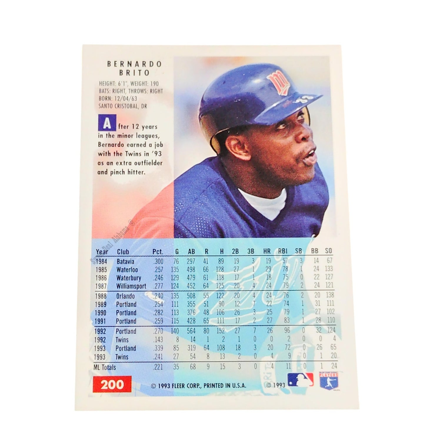 Bernardo Brito, Minnesota Twins, #200, 1994 Fleer Baseball Collector's Card