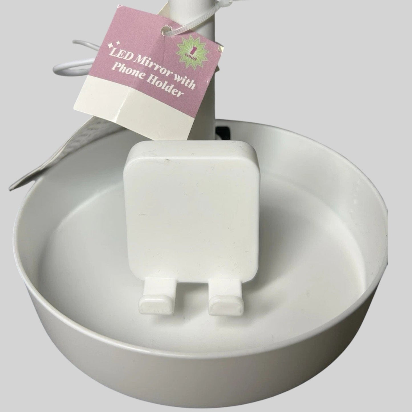 LED Makeup Mirror with Phone Holder and Storage Cup, White, Model #234-10-7298