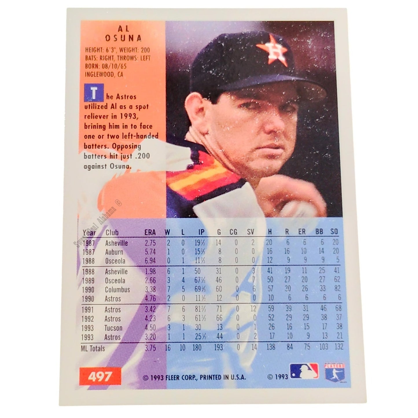 Al Osuna, Houston Astros, #497, 1994 Fleer Baseball Collector's Card