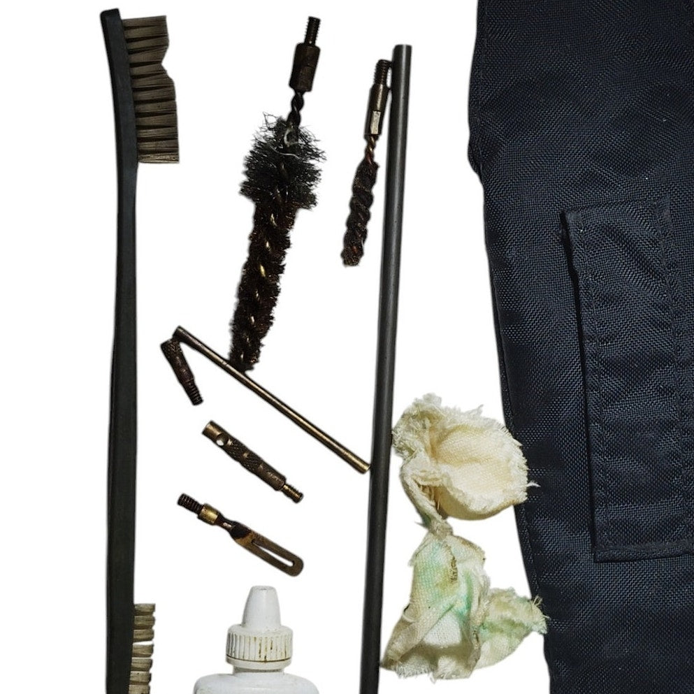 Used USGI Gun Cleaning Kit – Black Nylon Pouch, OTIS Bottle, Brushes & Rods