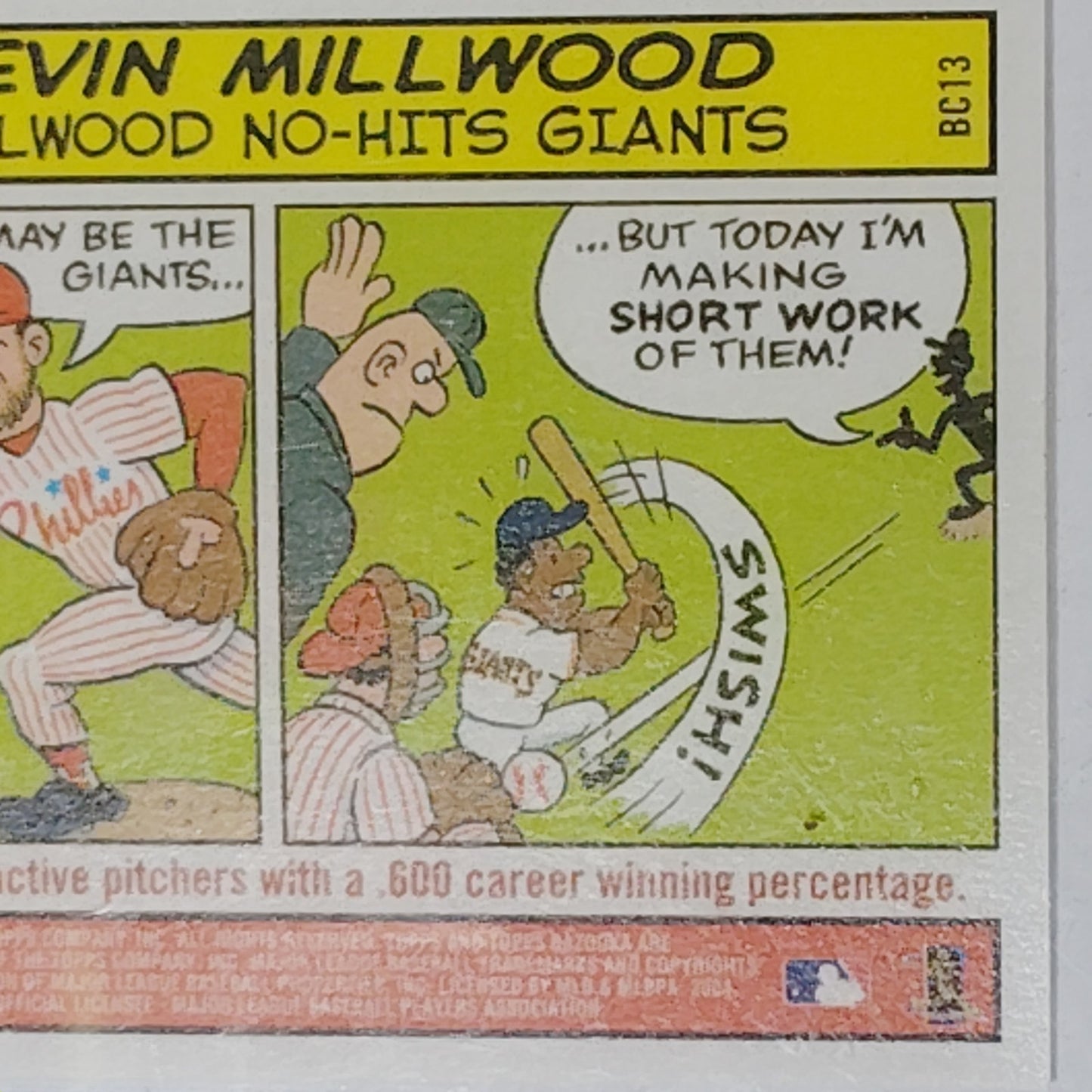 Topps Bazooka Kevin Millwood card - Giants no-hitter 4/27/03 (Misprinted 4/7/03)