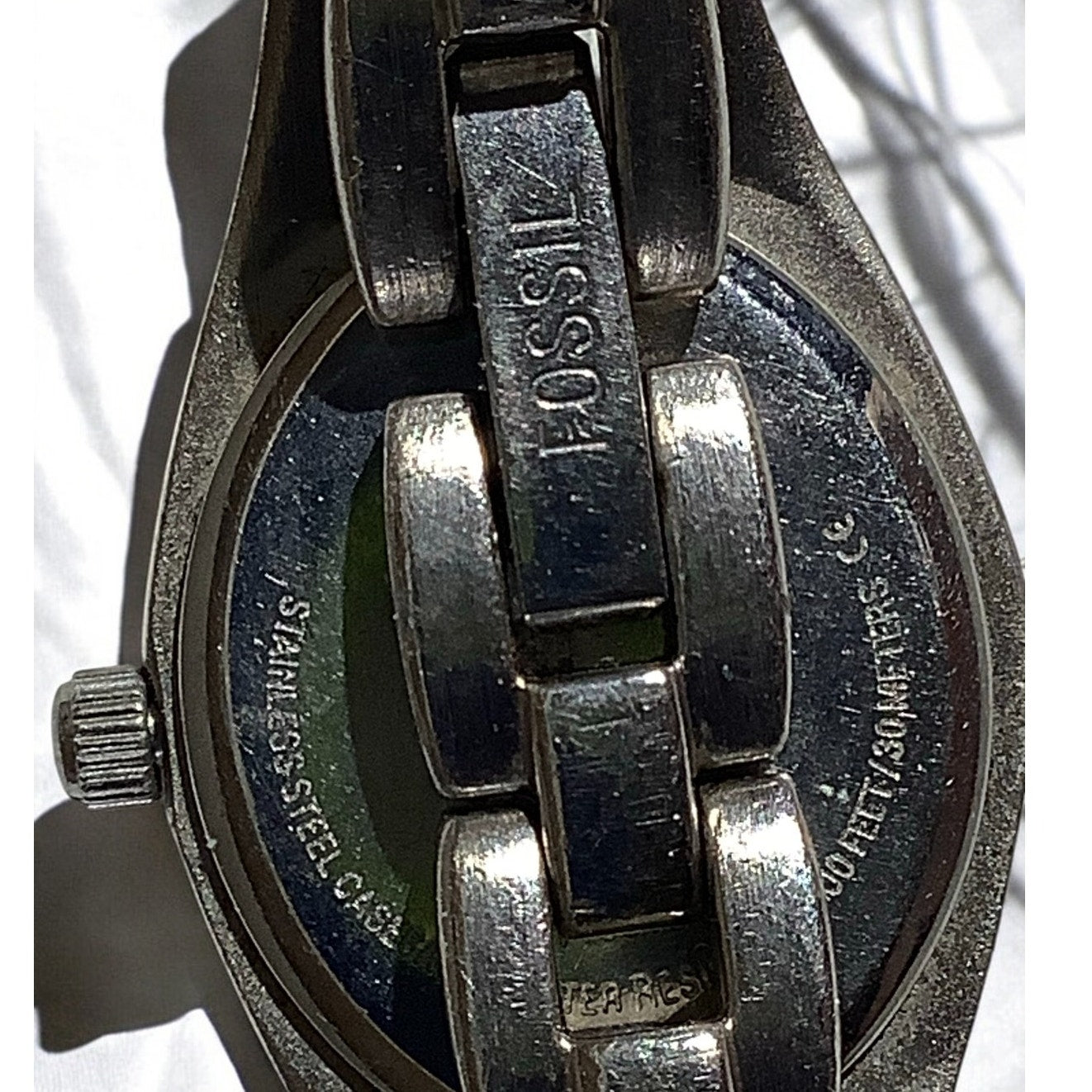 Ladies Fossil ES-9067 Watch, Silver Metal Band, Blue Face, Needs Battery, EXC