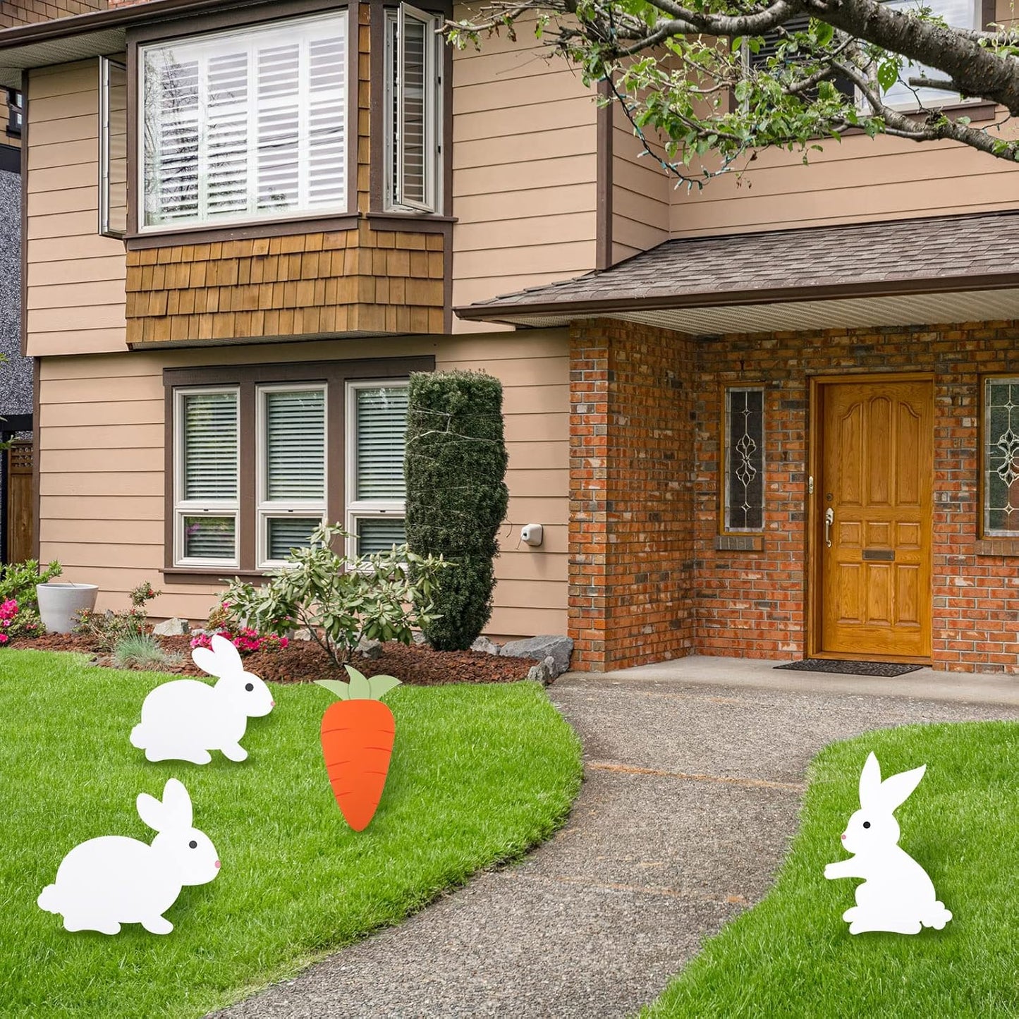 Yookeer Easter Yard Signs – 4-Pk Two-Sided Bunny & Carrot Lawn Décor, No Stakes