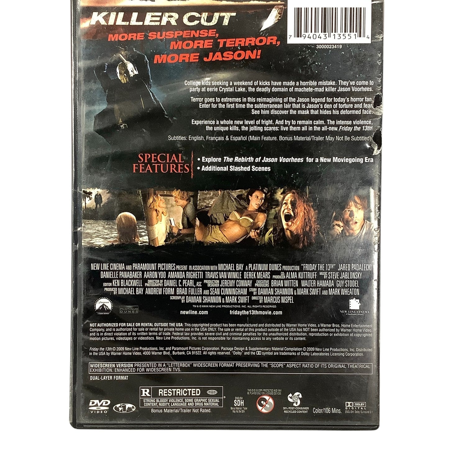 Friday the 13th Killer Cut Widescreen Edition (DVD 2009) "R" 106 Minutes