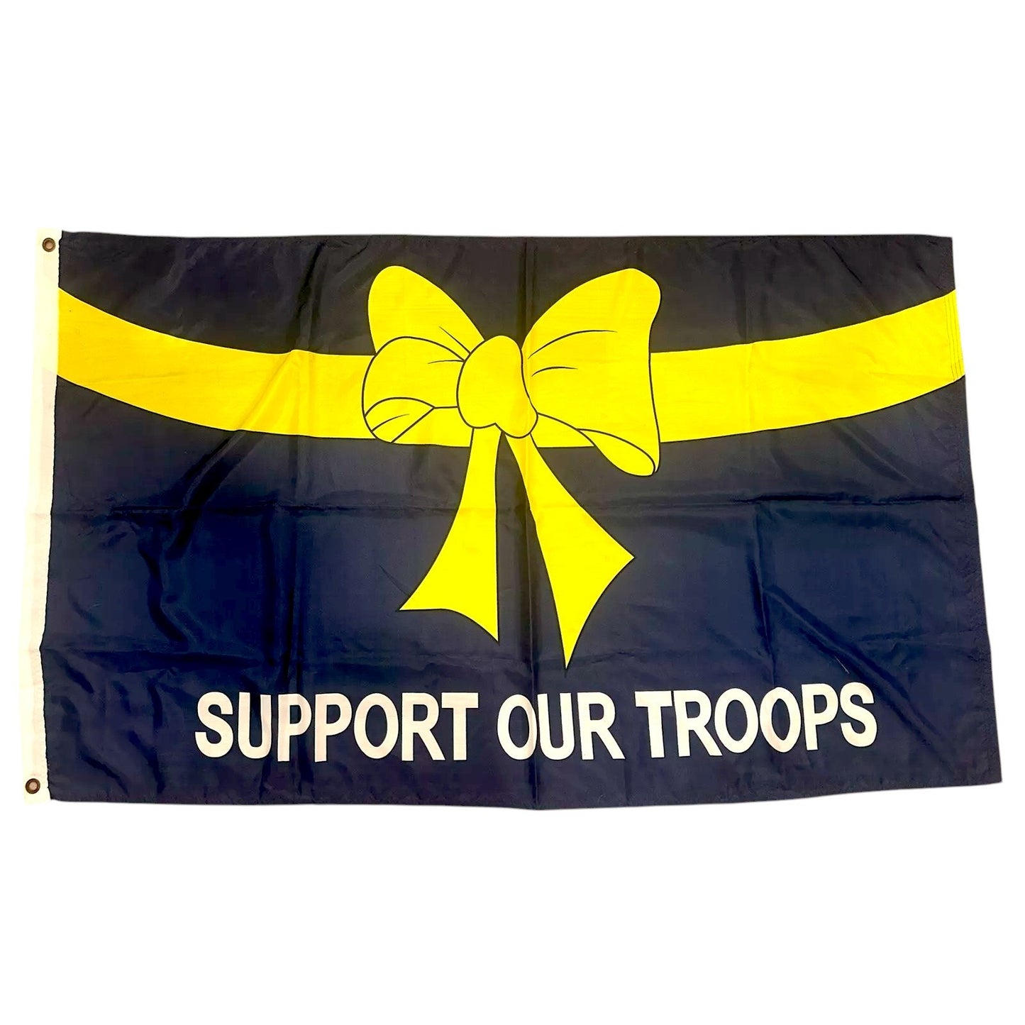 Support Our Troops, Yellow Ribbon on Blue Flag, 3' x 5' Poly Flag / Banner