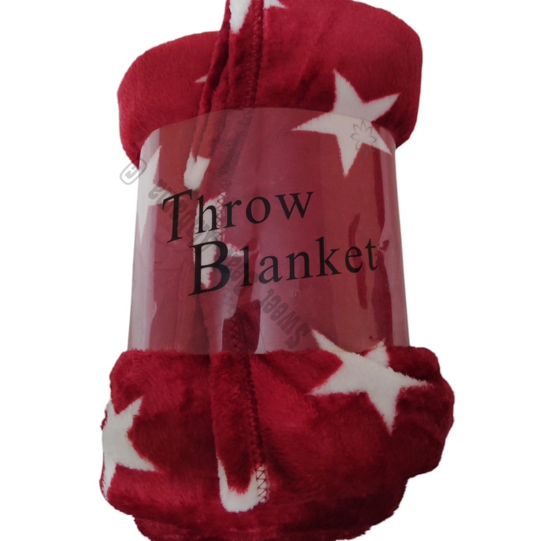 Fleece Throw, Red with Stars, 50"x60", Very Soft and Cuddly, 100% Polyester