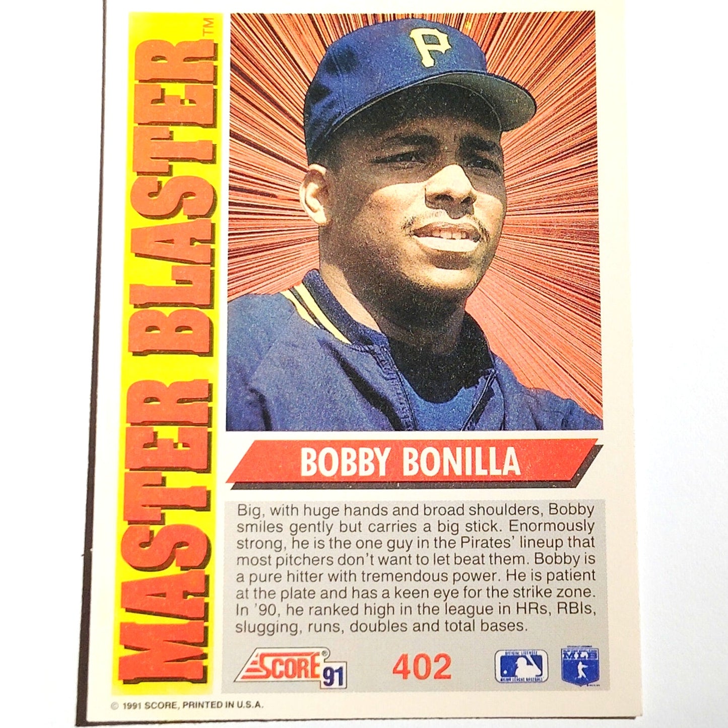 1991 Score Bobby Bonilla #402 Pittsburgh Pirates Master Blaster Power Hitter NM