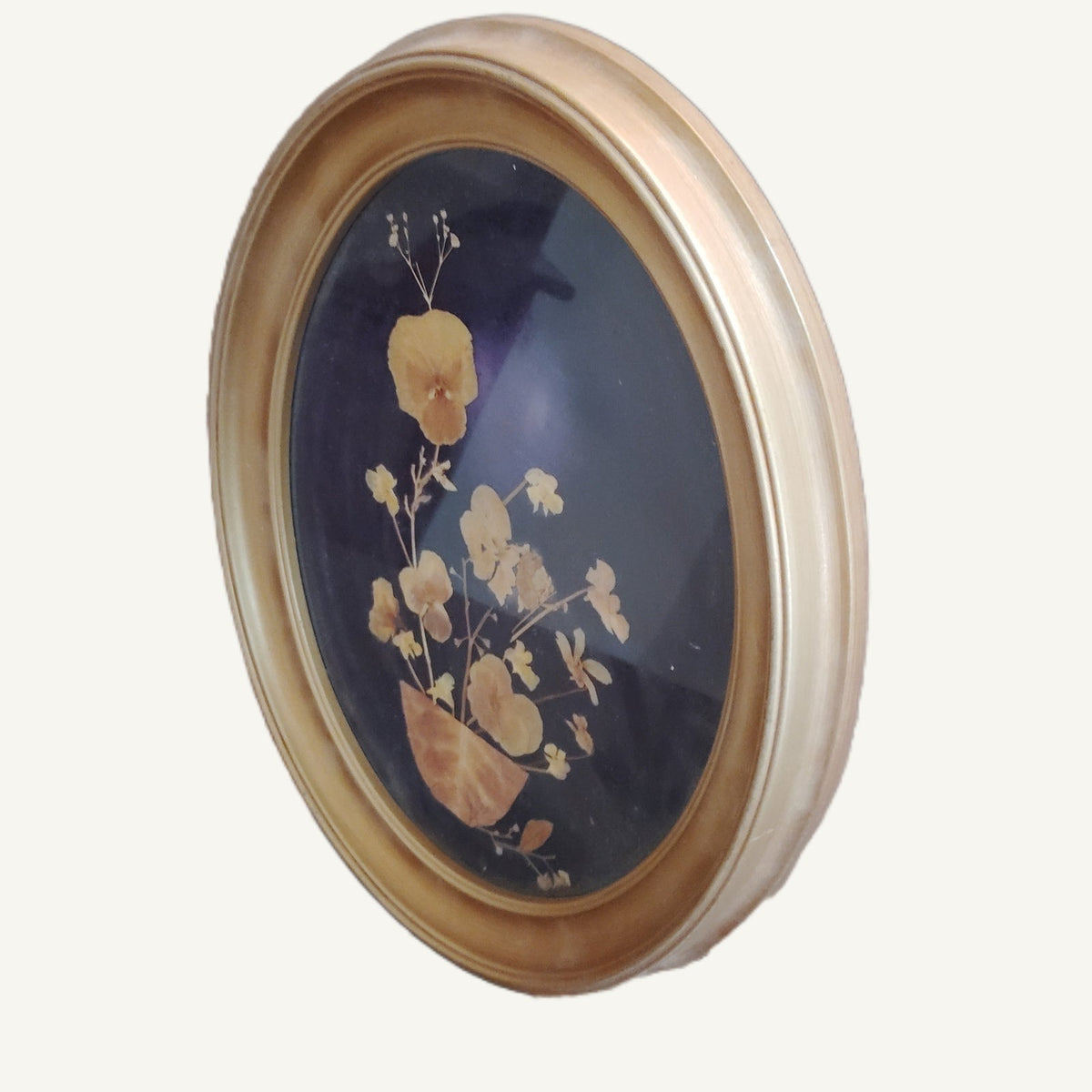 Vintage Oval Gold Frame Pressed Dried Flowers Botanical Wall Art 12x10 Easel