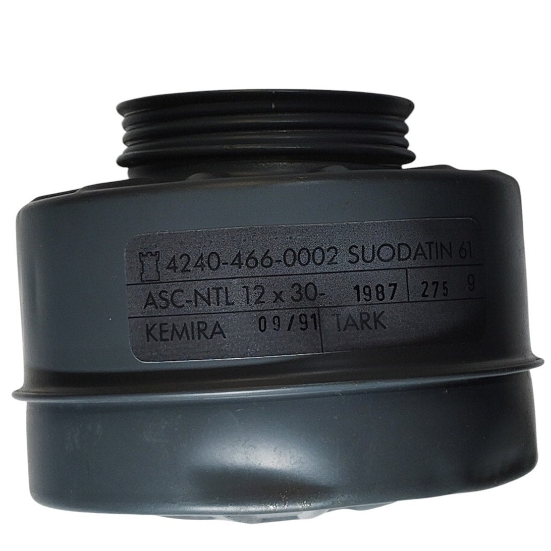 Finnish Military Gas Mask Filter, Suodatin 61 ASC-NTL 12x30 (1987), Kemira 09/91