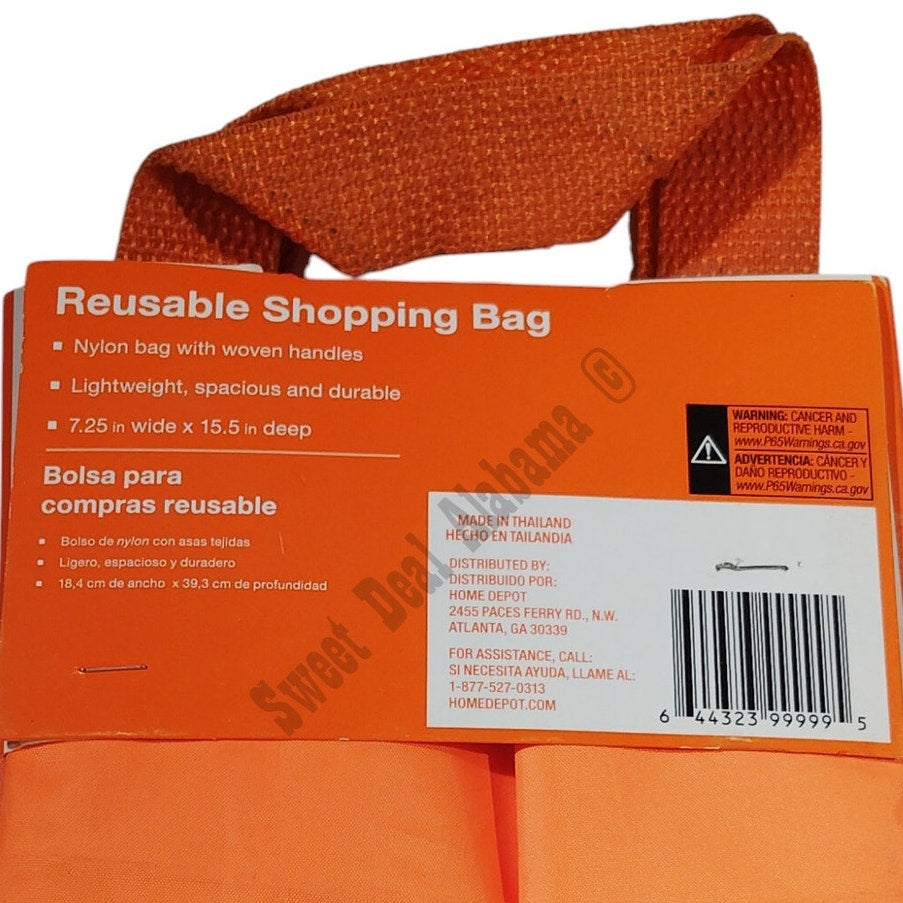 The Home Depot 7.25 in. Reusable Shopping Bag, Orange, 7.25"W x 15.5"H