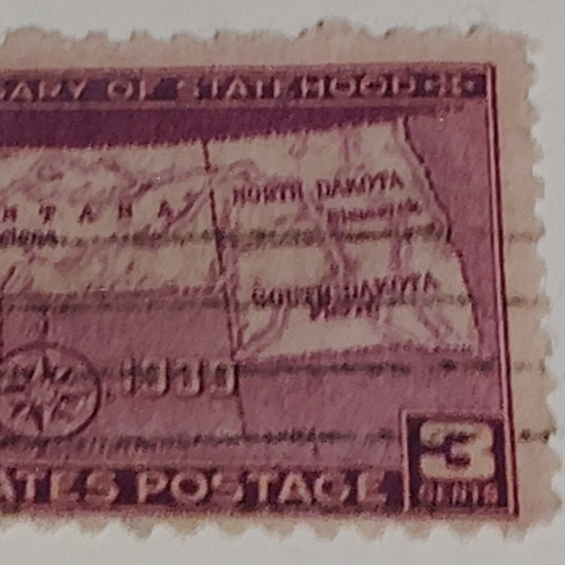 1939 3¢ Statehood Anniversary Stamp – Scott 858 – ND SD MT WA – Canceled