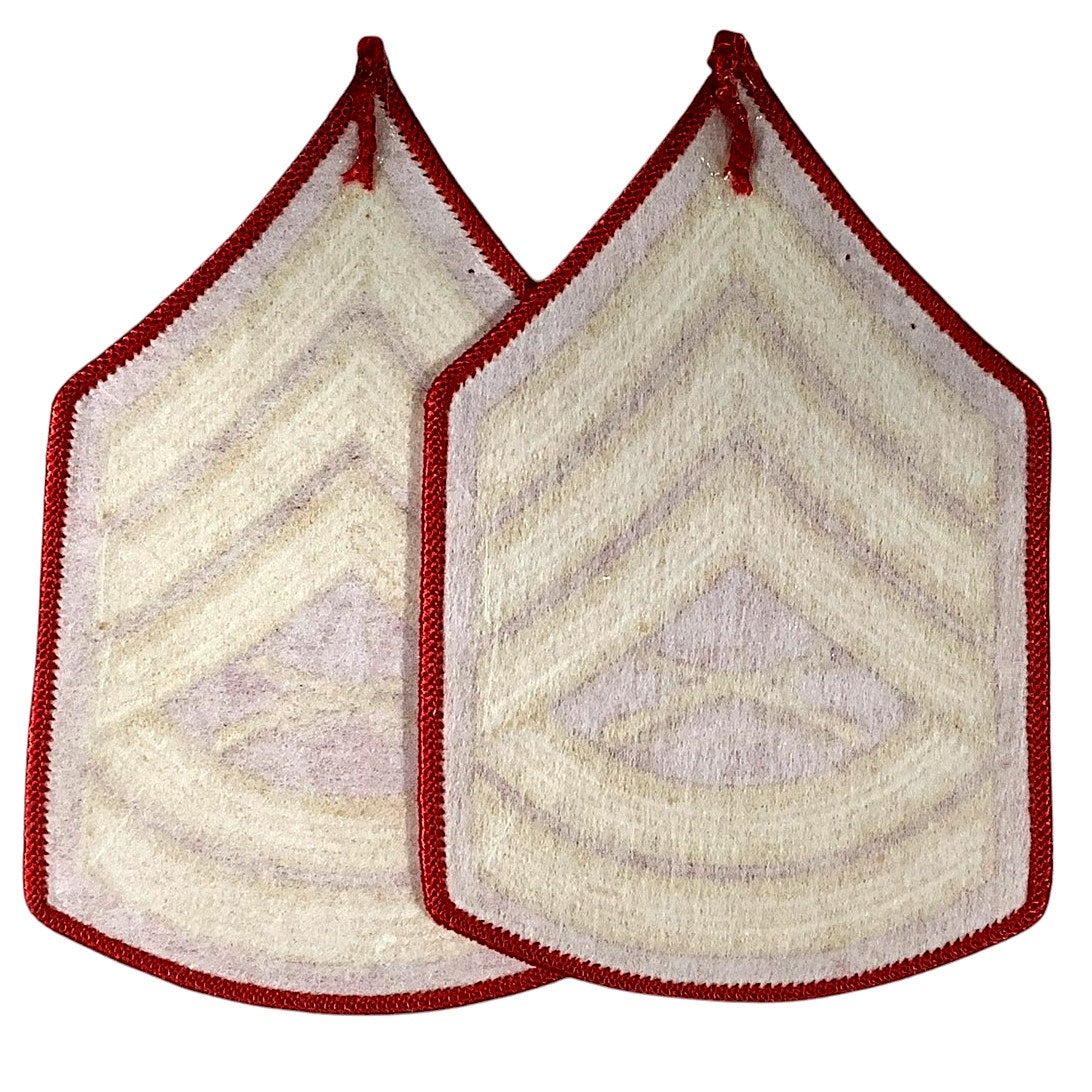1 Set- USMC Gunnery Sergeant E-7 Gold on Red Embroidered Chevrons, Female