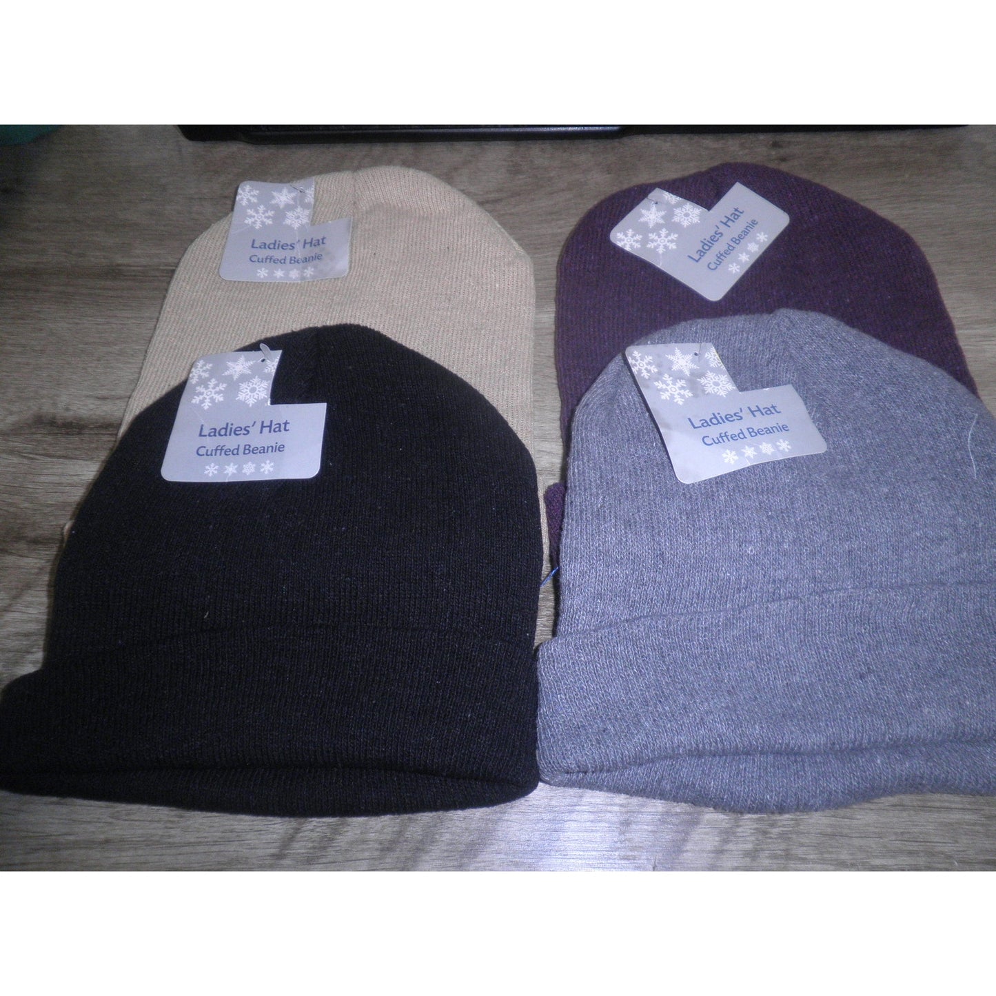 4-PK Old east Main Co., Ladies, One-Size, Cuffed Beanie Caps, Blended Materials