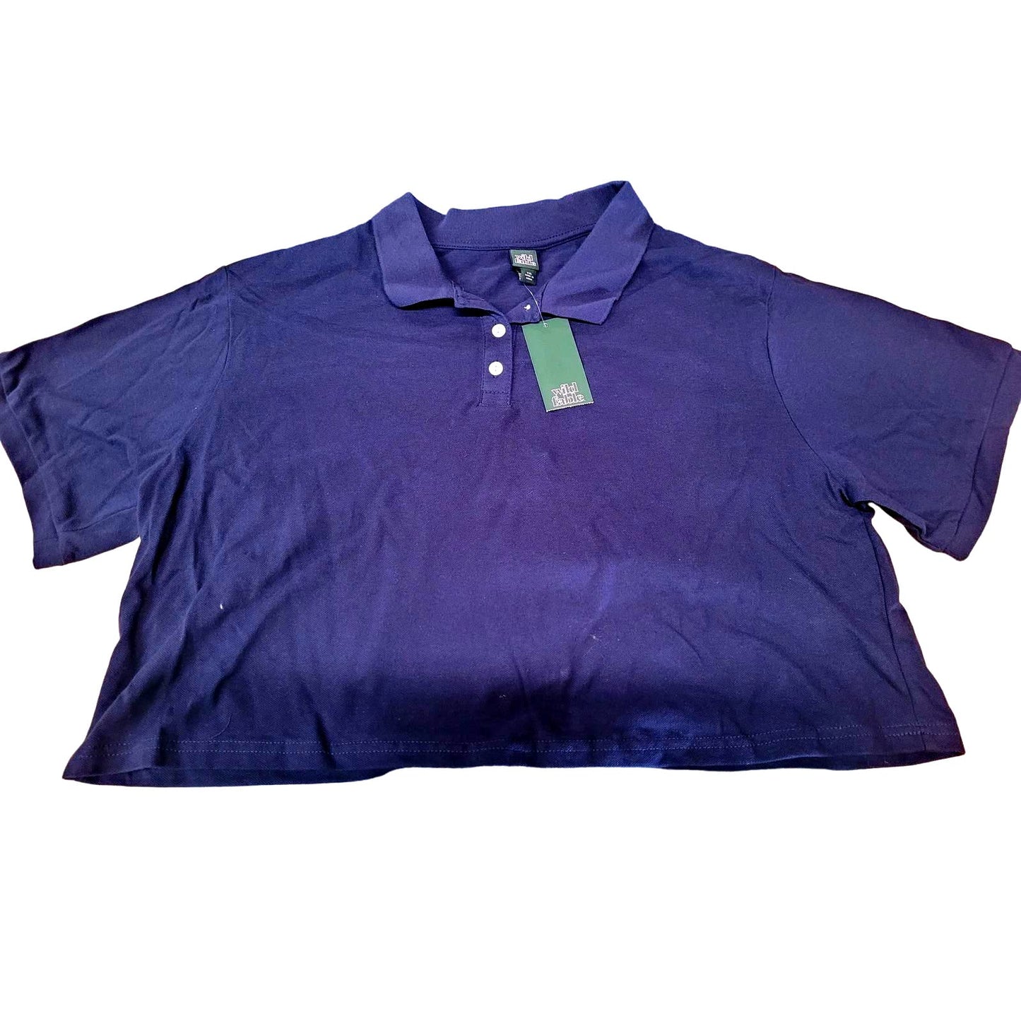 Wild Fable Women's Polo Style Cropped Top, 3-Button Shirt, Navy Blue, Small