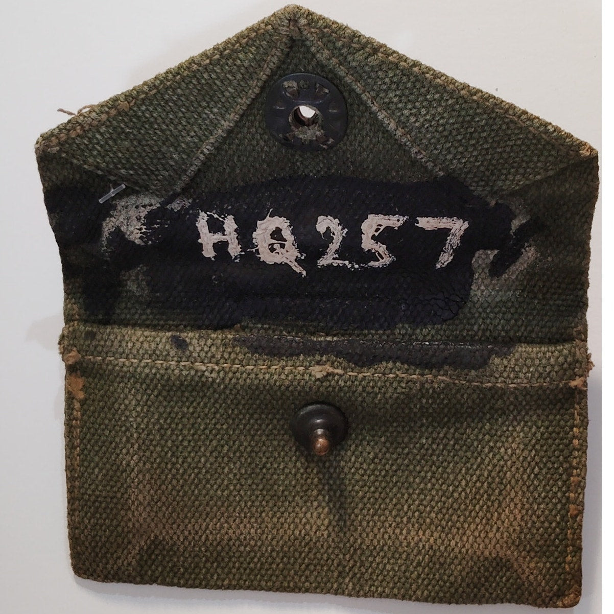 WWII Canvas First Aid Pouch for Compress, USGI Field Gear w/ Clip 5-1/2 x 3-3/8"
