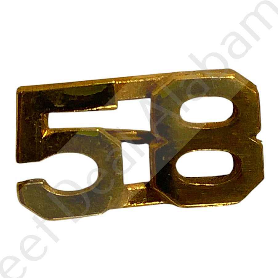 c.1910s Numeric "58", Brass Military C-Clasp Hat / Lapel / Collar Pins Set 3/8"H