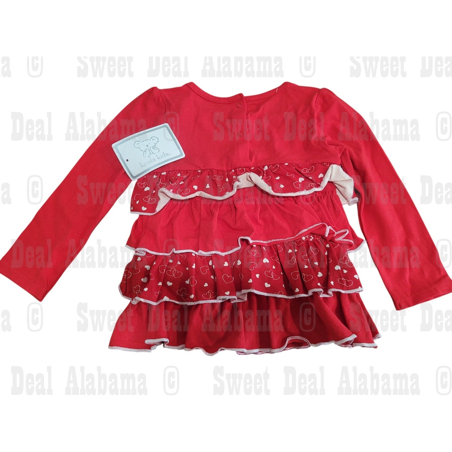 Koala Kids Red Heart Ruffle LS Dress – 18–24M, Cotton/Spandex 28-30LB 33-35"H