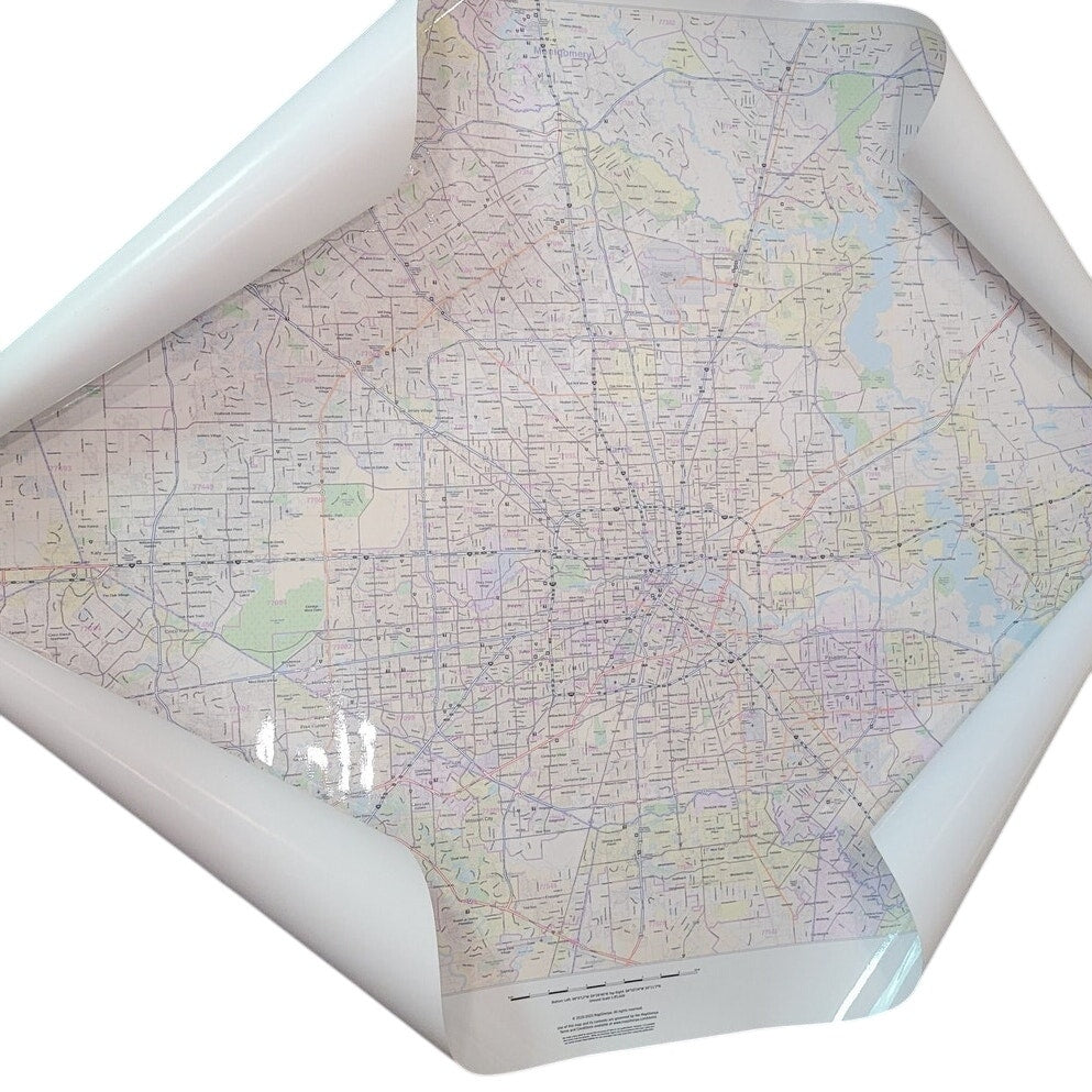 Harris County Texas 48" x 36" Laminated 2023 Zip Codes Map, Unframed