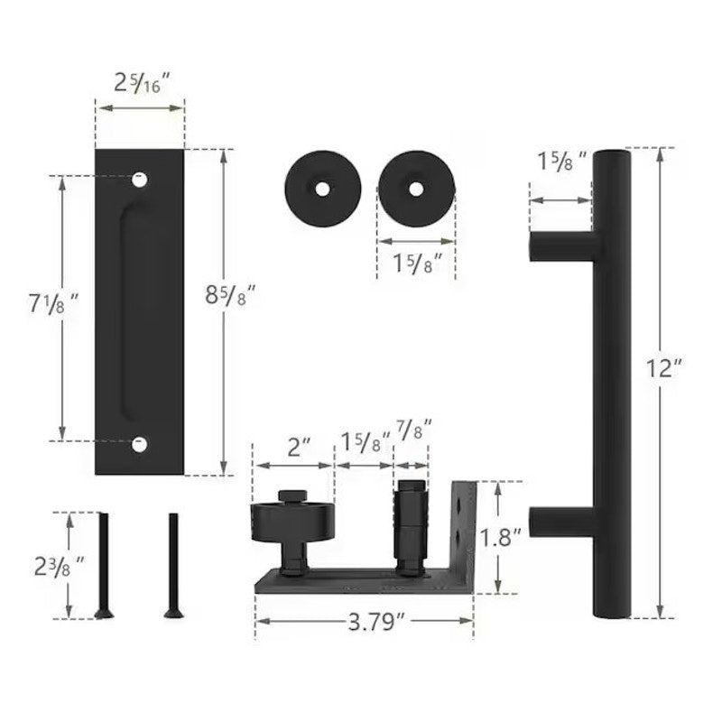 12 in. Matte Black Ladder Pull and Flush Sliding Barn Door Handle w/ Floor Guide