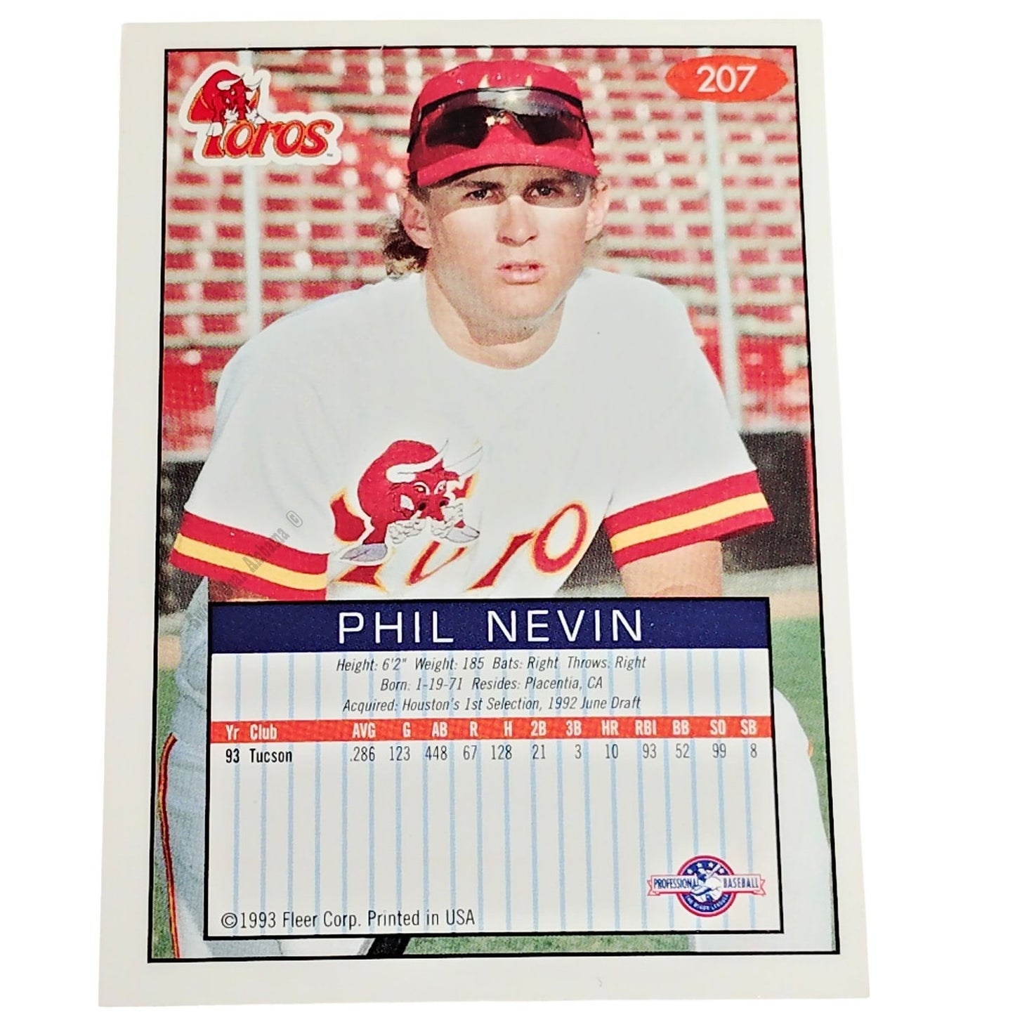 Phil Nevin, Tucson Toros, No. 207, 93-94 Fleer Excel Minor Leagues