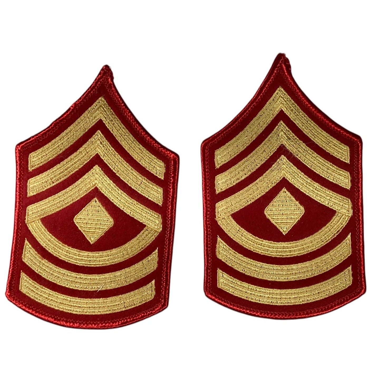 1 Set- USMC First Sergeant, Gold on Red Embroidered Chevrons, Female