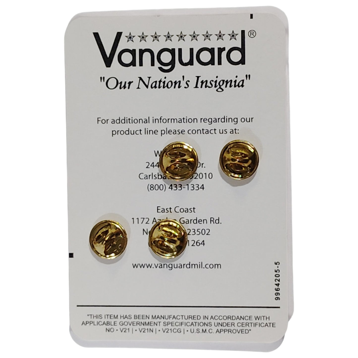 Vanguard Marine Corps Chevron – Gunnery Sergeant – Satin Gold – 7/8" x 1-1/4"