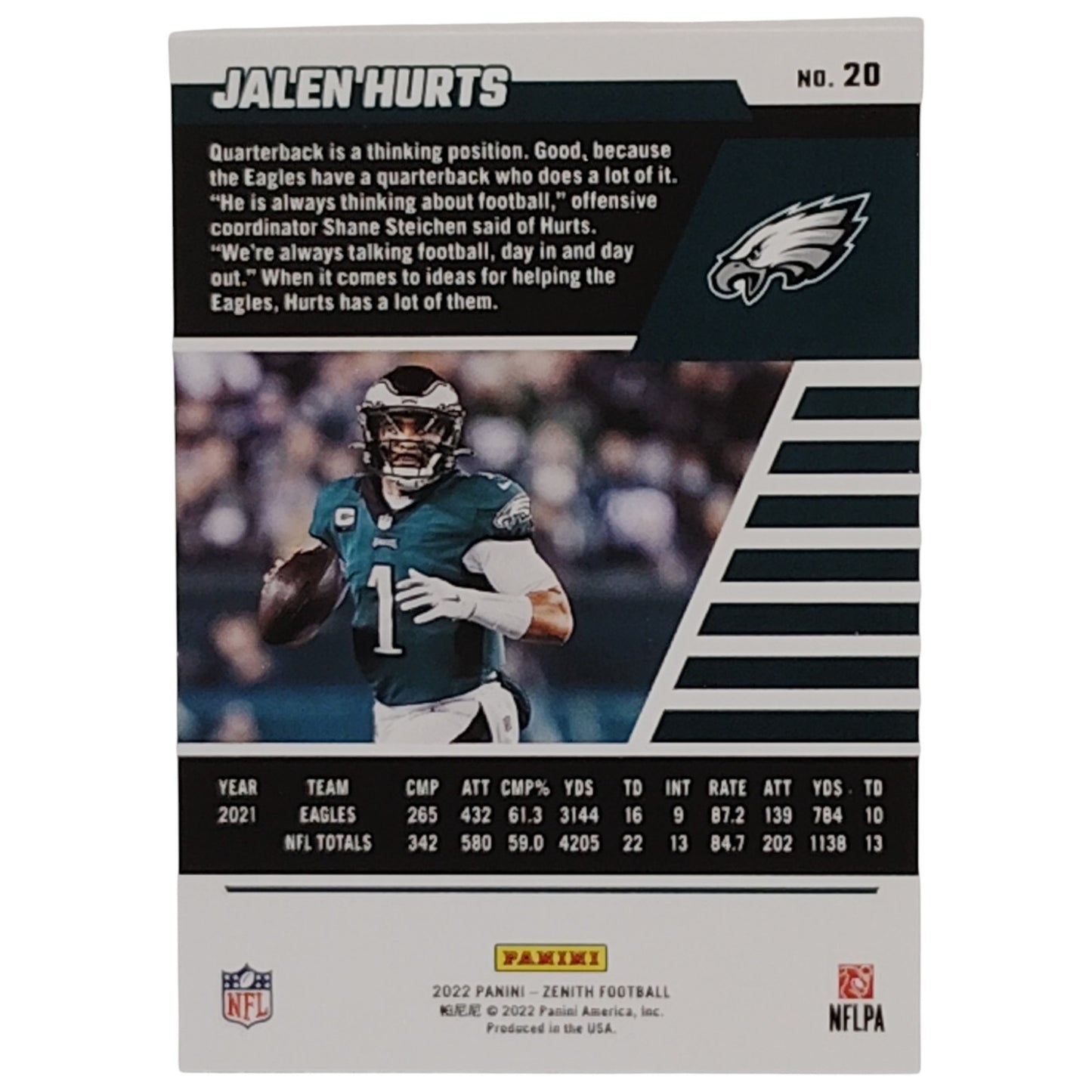 Jalen Hurts, Philadelphia Eagles, NFL 2022 Panini-Zenith Card 20 , EX/NM