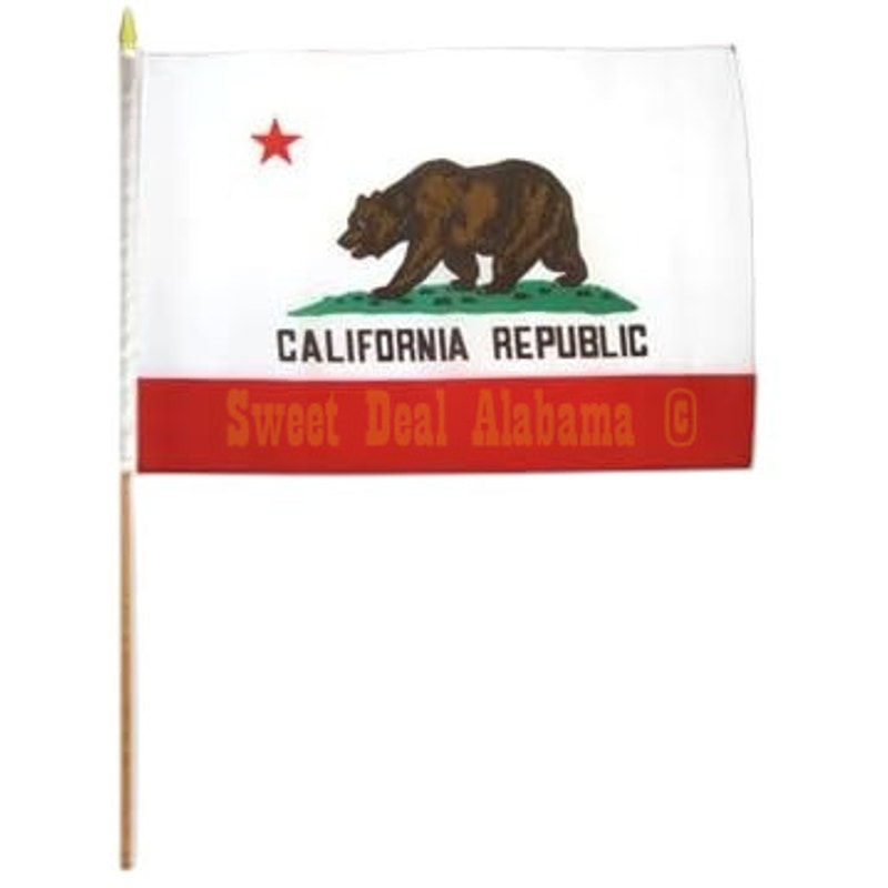 12-PK - 18"x12" State of California Flag, California Republic 24" Stick Flags