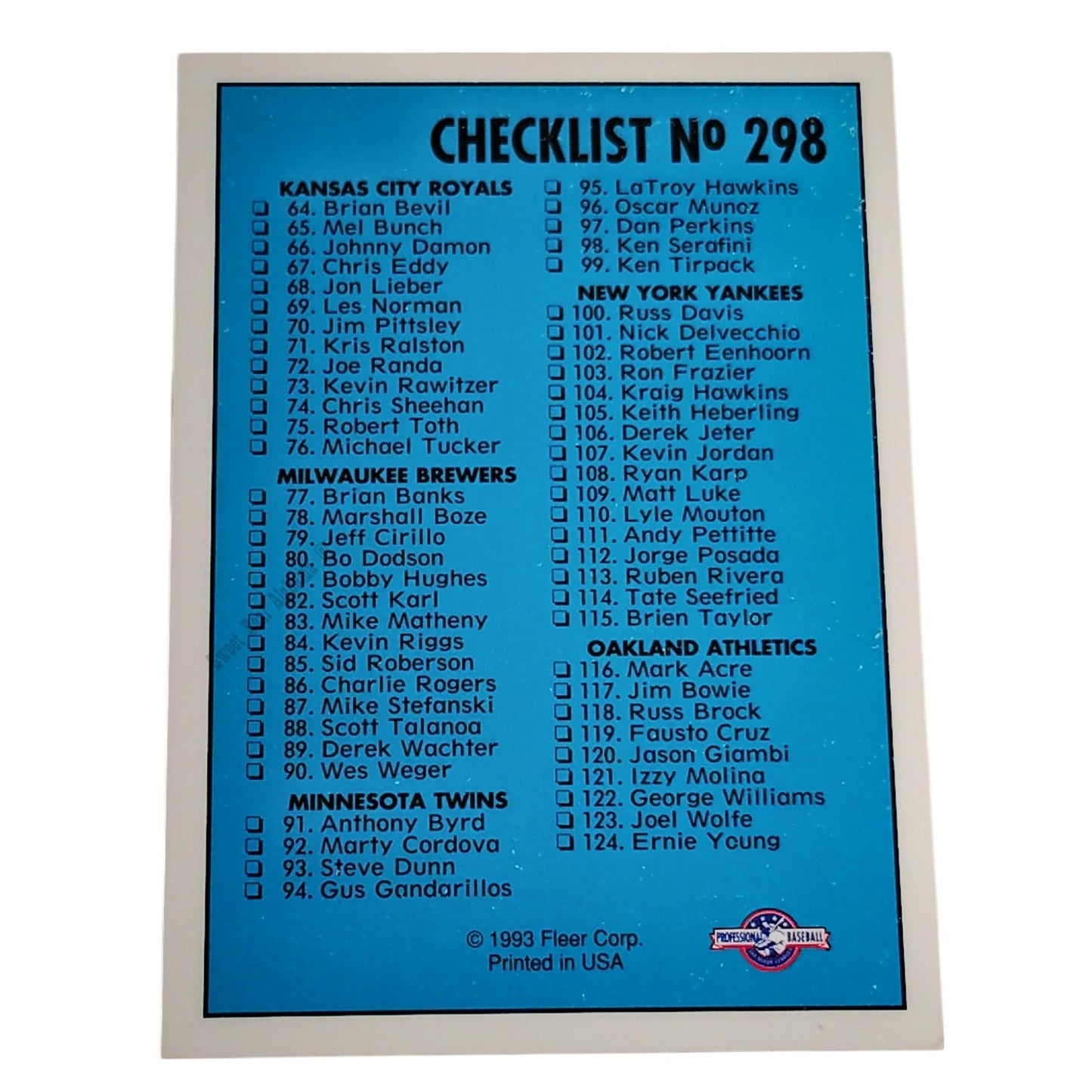 Checklist 1 Thru 124, #298, 93-94 Fleer Excel Minor Leagues
