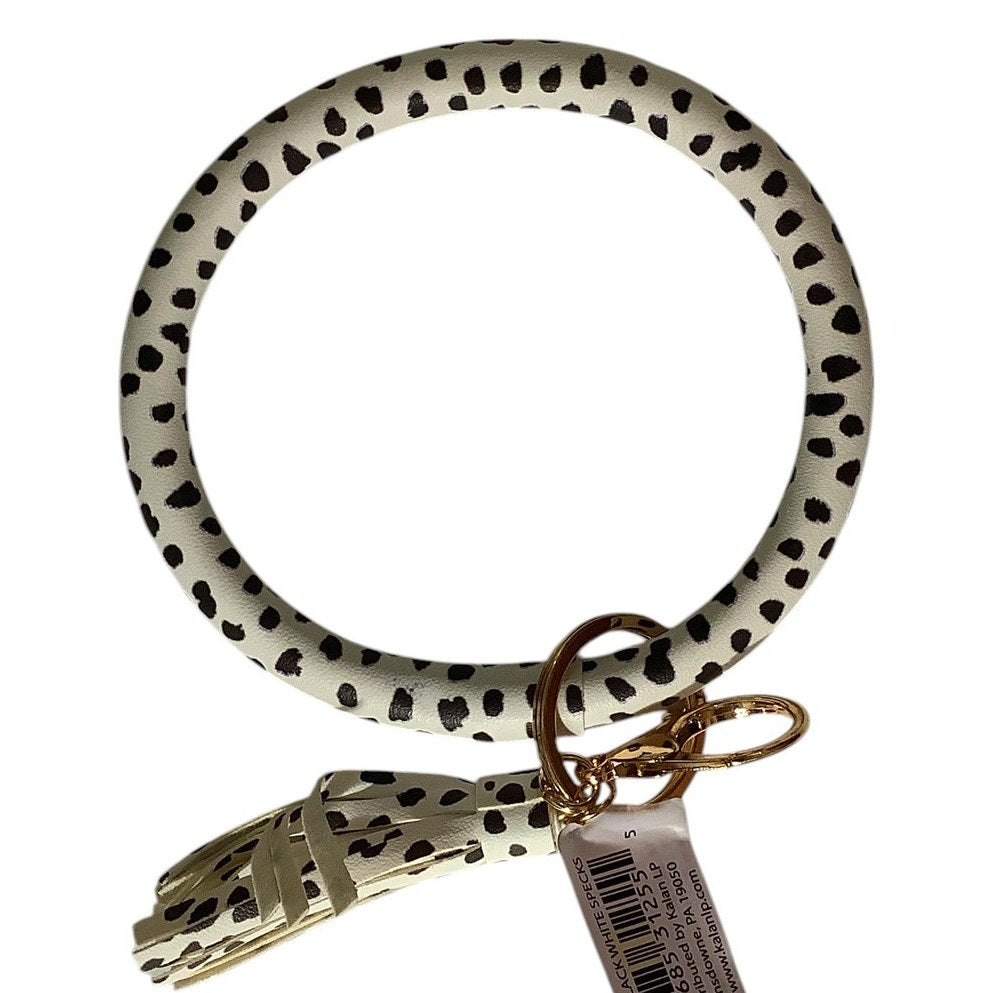Wristlet Keychain, Black and White Leopard Tassel Bracelet Key Chain, One Size