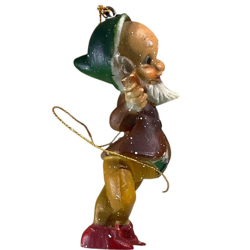 Vintage Miniature Gnome Figurine, Ornament, Made in Hong Kong 3-1/8"H x 1"W