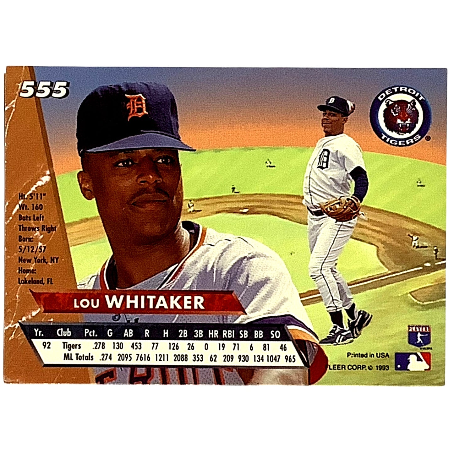 Lou Whitaker, Detroit Tigers, MLB, Fleer Ultra Baseball 1993, Card 555, EX/NM