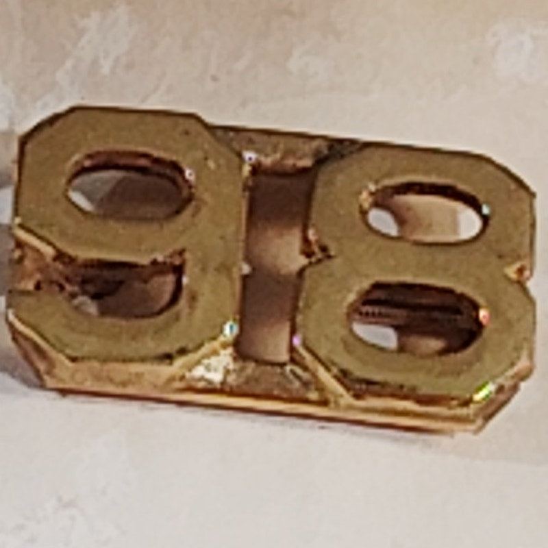 Early/Mid 1900s Brass C-Clasp "98" Collar Devices 3/8"H Hat / Lapel Pins Set