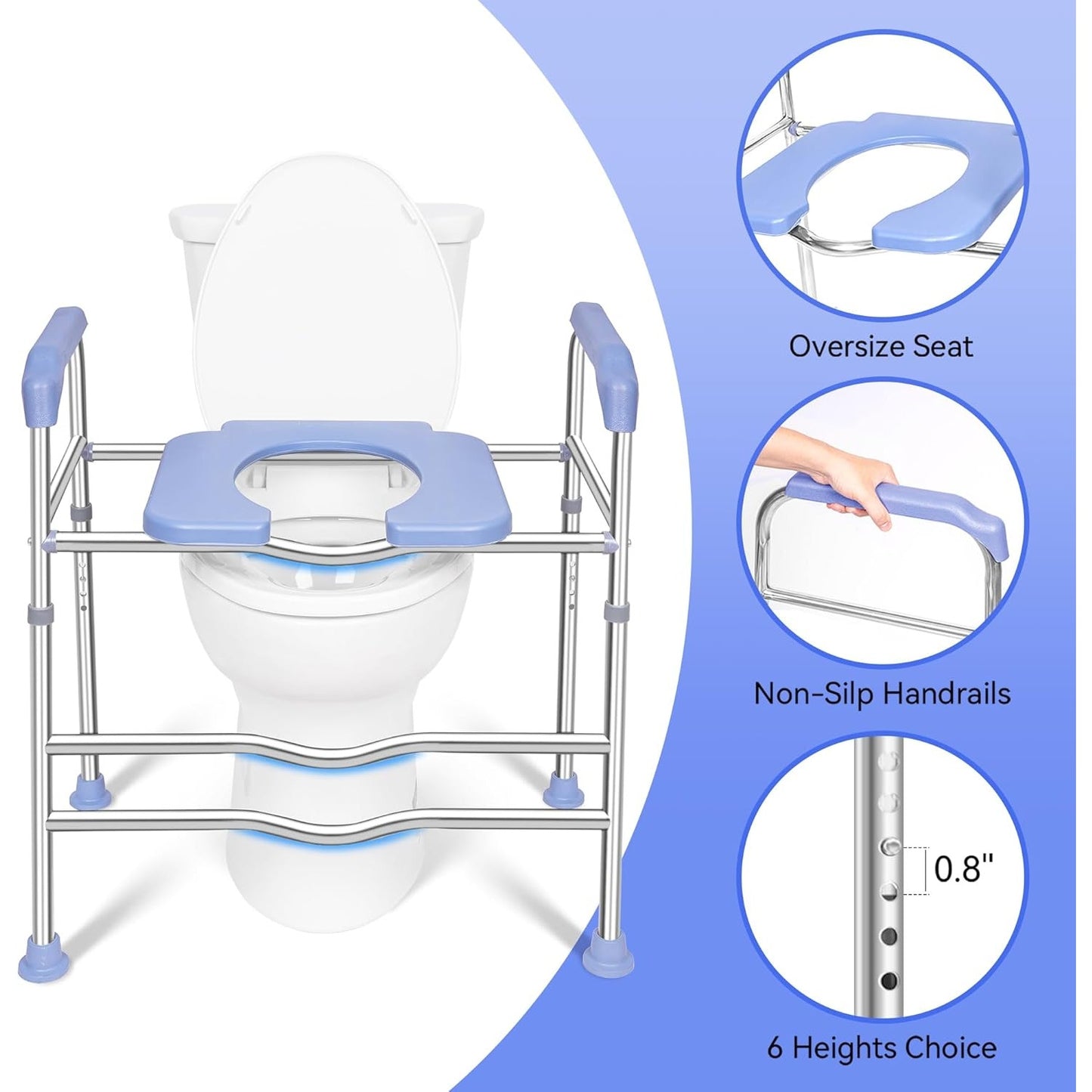 Raised Toilet Seat w/ Handles Large 400lb Commode Chair Fits Any Toilet