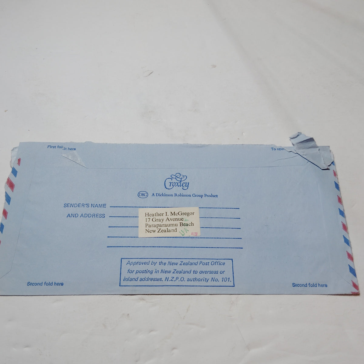 1977 New Zealand Aerogramme Cover w/ Letter & 8c Rose Stamps Air Mail
