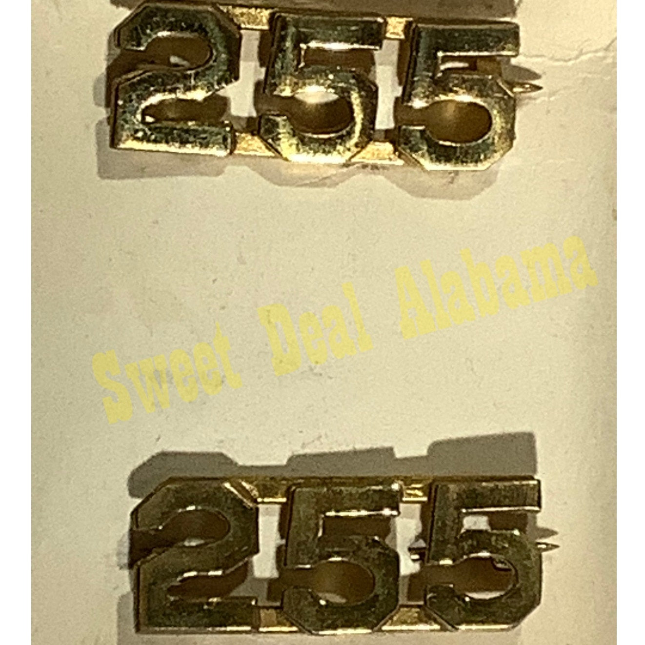 Early/Mid 1900s Brass C-Clasp "255" Collar Devices 3/8"H Hat / Lapel Pins Set