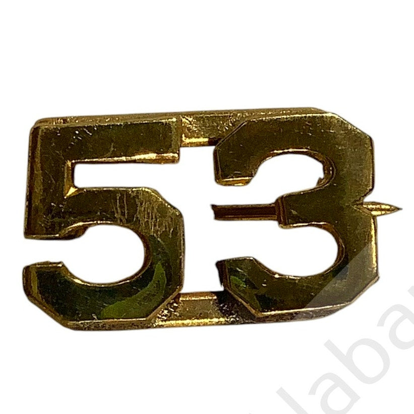 c.1910s Numeric "53", Brass Military C-Clasp Hat / Lapel / Collar Pins Set 3/8"H