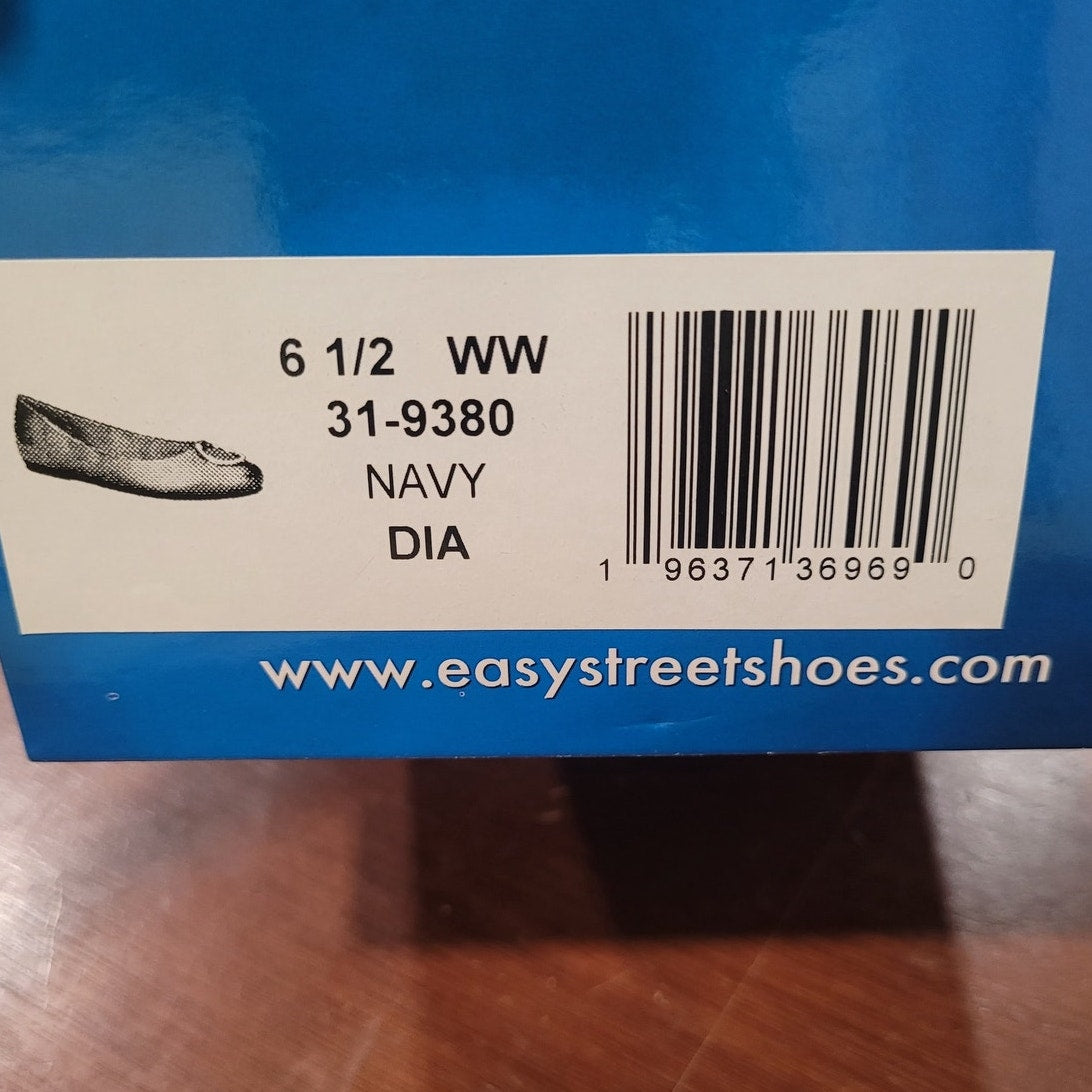 Easy Street Dia Ballet Flats – Navy Faux Leather, Women’s 6.5, Slip-On Comfort