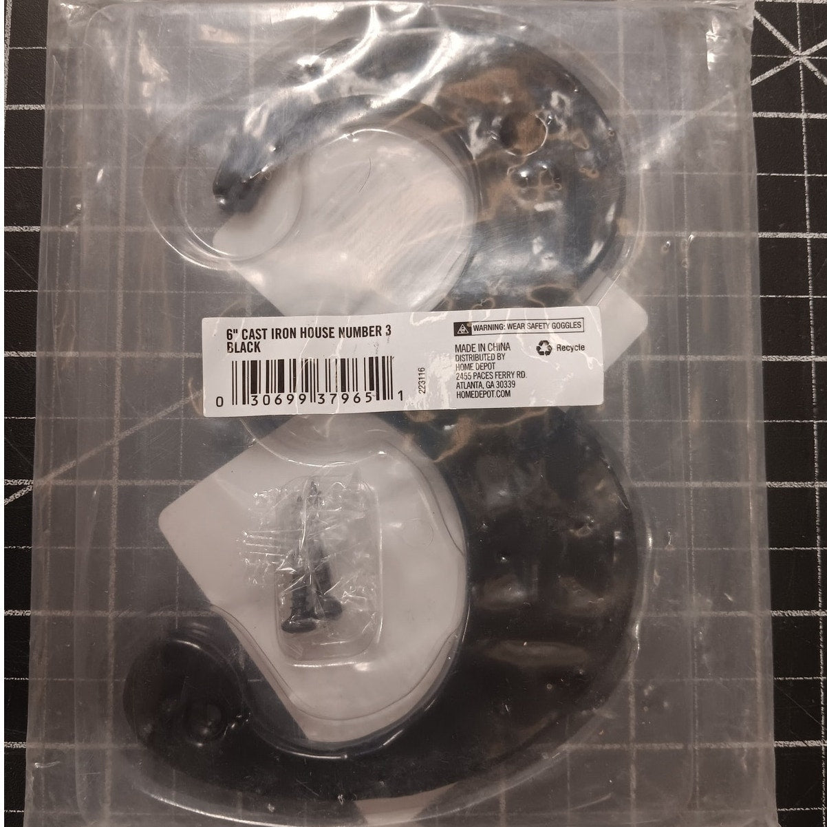 Everbilt 6 in. Black Cast Iron House Number 3