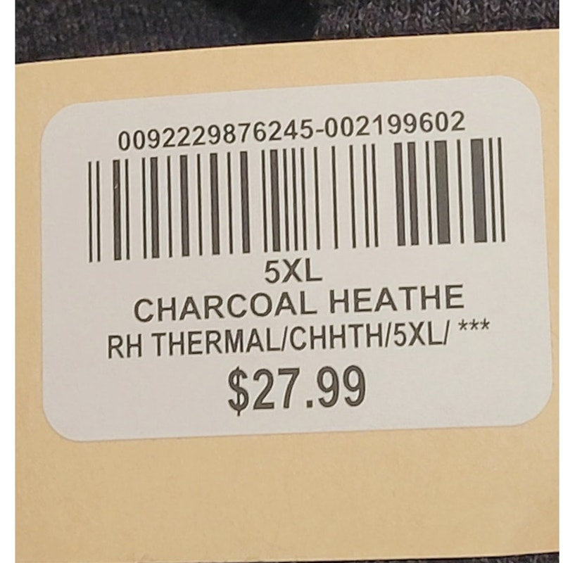 Red Head Men’s Thermal Henley Long Sleeve Shirt 5XL, Charcoal