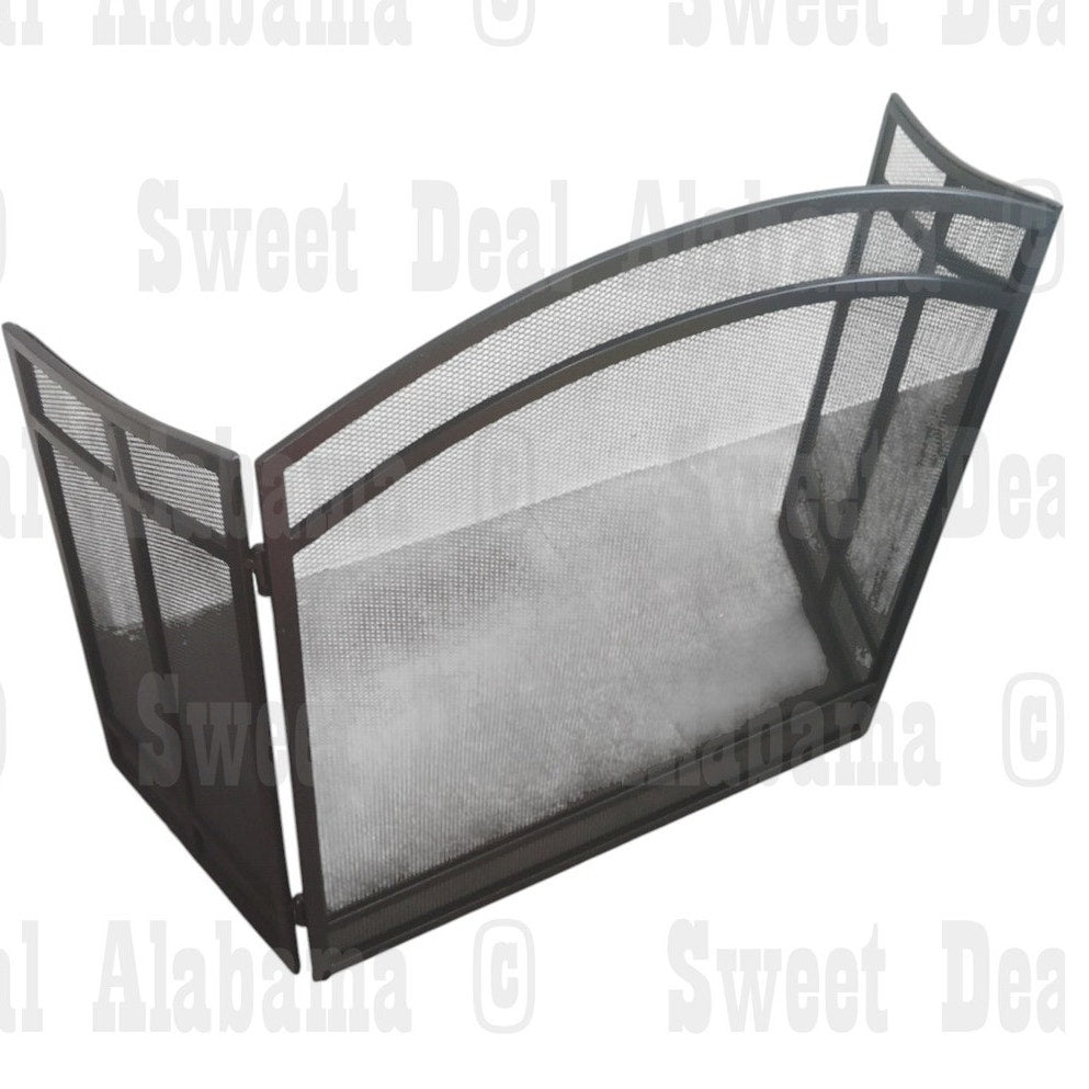3-Panel Fireplace Screen 27.95"x38" – Black Steel Folding Spark Guard, See-Through