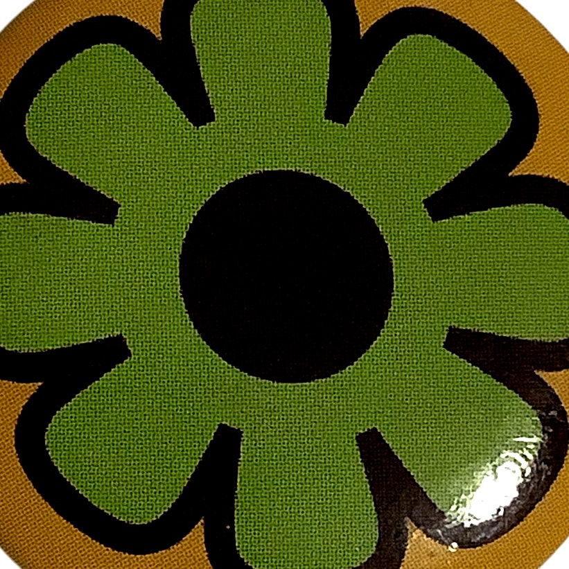 c1970s Groovy Flower Power Green and Gold Pin, 1"D, EUC