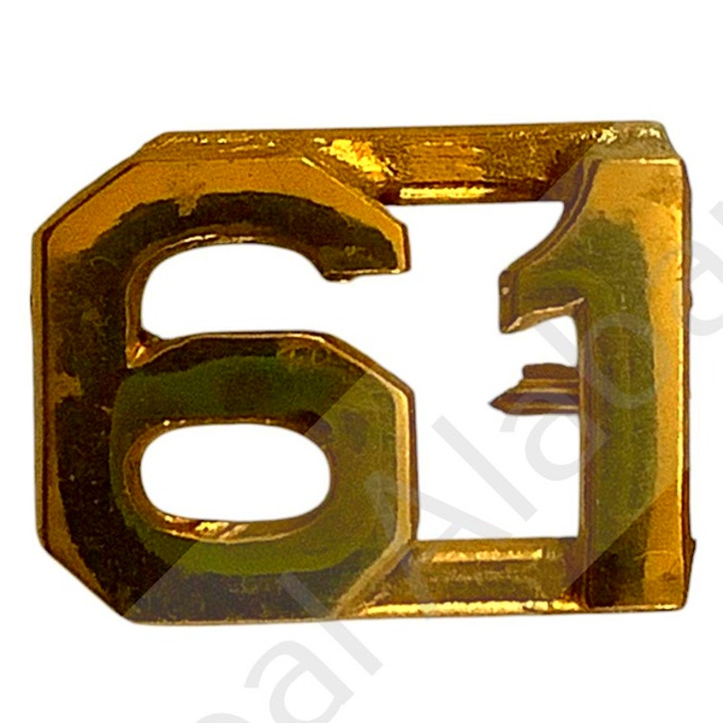 c.1910s Numeric "61", Brass Military C-Clasp Hat / Lapel / Collar Pins Set 3/8"H